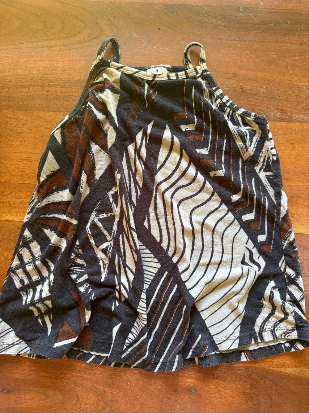 Girls' Strappy Printed Tank Top - Black & Cream